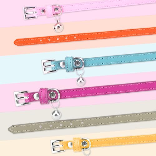 PUPTECK 2 PCS Soft Genuine Leather Cat Kitten Collar with Bells Adjustable for Girl Boy Cats Puppy - Blue Green, Bubble Green - color: Blue Green & Bubble Green