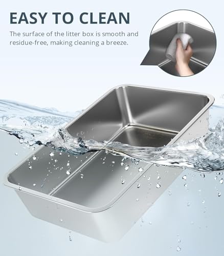 WENBOKMIN Stainless Steel Cat Litter Box - (19.5" L x 13.5" W x 6" H) | Non Slip, Easy to Clean, Never Absorbs Odor, Stains, or Rusts - size: 20" L x 14" W x 6" H