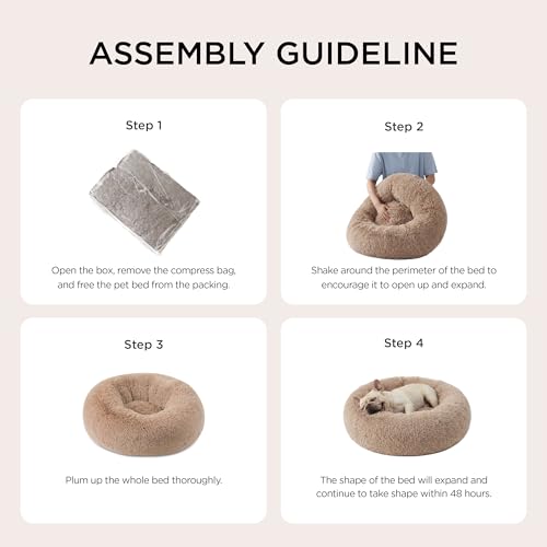 Bedsure Calming Small Dog Bed Donut Washable Cat＆Puppy Bed,23 inches Camel | Fluffy Faux Fur Round Cuddler,Machine Washable,Anti-Slip Bottom,Anti-Anxiety,Deep Sleeping for Large Cat & Pets Up to 25 Lbs - color: Camel, size: 23"L x 23"W x 8"Th