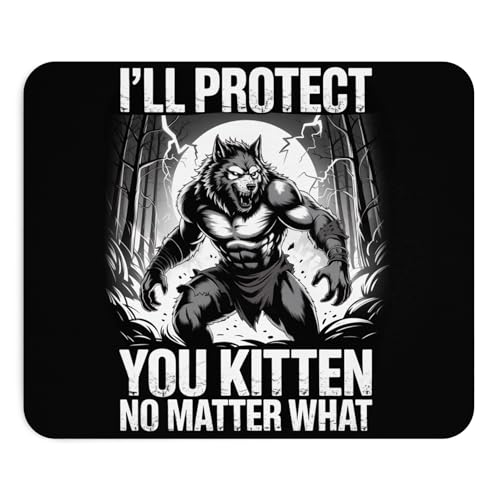 Funny Ill Protect You Kitten No Matter What Meme Mousepad Wolf And Cat Joke Desk Mat Non Slip Rubber Base Office Humor Gift For Coworkers Friends Cute Animal Work Desk Accessory - color: Wolf