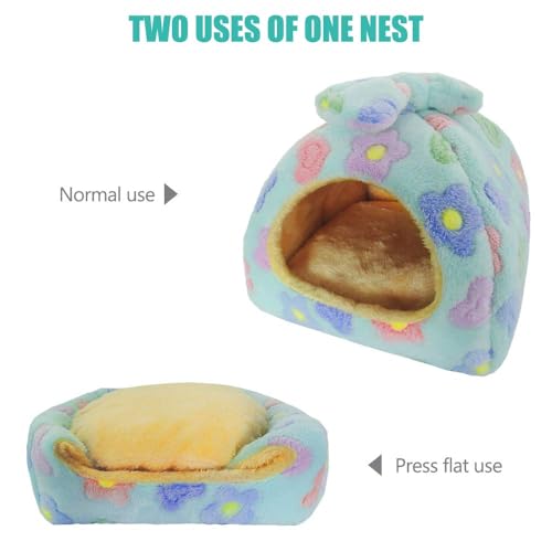 Small Animal Pet Bed, Sleeping House Habitat Nest for Guinea Pig Hamster Hedgehog Rat Chinchilla Hideout Bedding Snuggle Sack Cuddle Cup Cage Accessories with Removable Washable Mat (Blue) - color: Blue