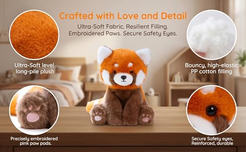 YUKOUQIAN Red Panda Stuffed Animal Cute Plush Doll Toy 8 inch for Girls Boys Christmas (sit Black red Panda) - style: sit black red panda