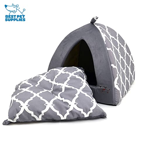 Best Pet Supplies Cat Bed for Indoor Cat, Domed Tent House with Removable Pillow, Covered Cat Cave for Small Dog, Puppies and All Breeds of Cats - Gray Lattice, 19 x 19 x H:19" - color: Gray Lattice, size: 19" x 19" x H:19"