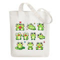 ANATTASOUL Canvas Tote Bag Reusable Cotton Bag for Women, Large 14.96"x 15.74" Cloth Shoulder Bags with Zipper Pockets - style: Frog