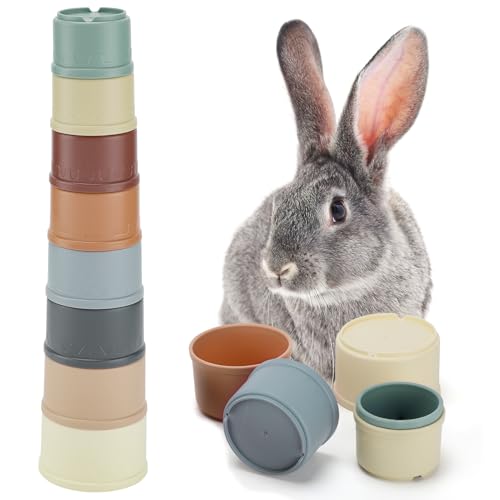 8 Pcs Stacking Cups for Bunny, Multi-Colored Reusable Rabbits Bunny Toys | MEWTOGO, Hiding Food and Playing, Keeping Bunnies Busy, Safe Plastic, Nesting Toys for Guinea Pig Hamster Gifts, 8 Sizes - color: Pastel
