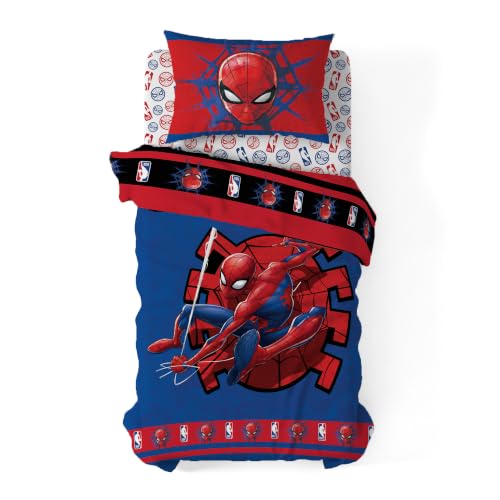 Northwest Marvel Spiderman Twin Comforter Set 4 Piece Includes Reversible Comforter & Sheet Bedding Set Soft Fade Resistant Microfiber Officially Licensed - color: Spidey Drop Twin