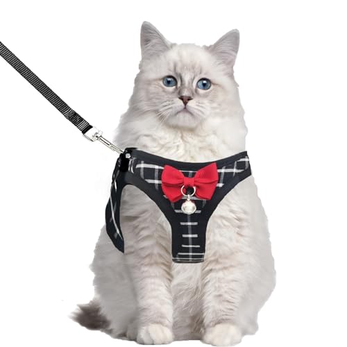 Cat Leash and Harness Set,Breathable Dog Harness,Pet Harness,Adjustable Mesh cat Harness and Leash Escape Proof for Puppy Cat Rabbit (Black, L) - color: Black, size: Large