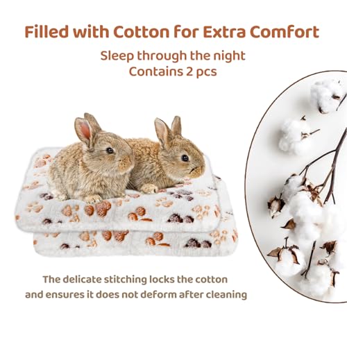 Amakunft 2 Pcs Guinea Pig Bed Mat Washable, Rabbit Winter Bed Pad for Indoor, Warm Small Animal Bed Mattres, Fleece Sleeping Pad for Bunny, Rat, Hedgehog, Sugar Glider, Chinchilla (Paw, Large) - size: Large