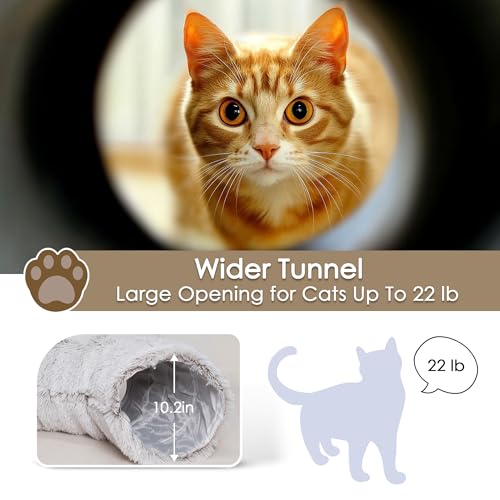Peekaboo Cat Cave with Washable Mat, Collapsible Cat Play Tunnel for Kittens & Small Pets, Plush Cat Donut Bed Tunnel, Brown - color: brown