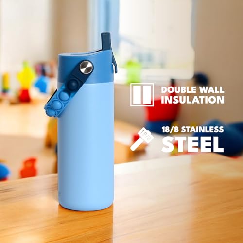 Elemental Insulated Kids Water Bottle, Stainless Steel Water Bottle with Straw Lid & Pop-It Handle, Leak-Proof Water Bottles for School, Boys or Girls, Travelling and Sports, 18oz - Ocean Tie Dye - color: Ocean Tie Dye