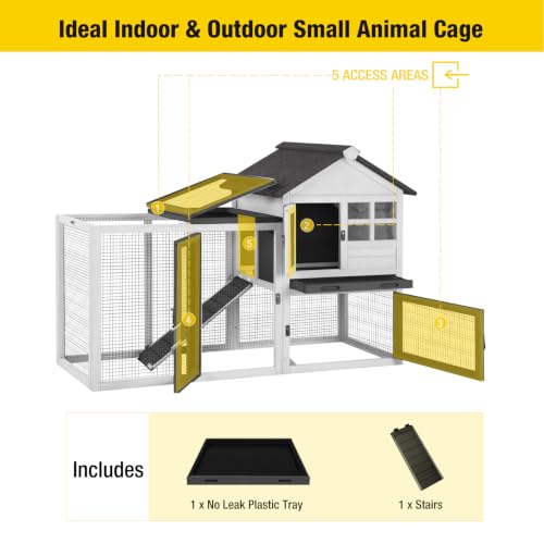 Aivituvin Rabbit Hutch Indoor Bunny Cage Outdoor with Run Chicken Coop Guinea Pig House with Waterproof Asphalt Roof,No Leakage Pull Out Tray(White) - color: White, size: 51.6"L x 25.2"W x 36.2"H