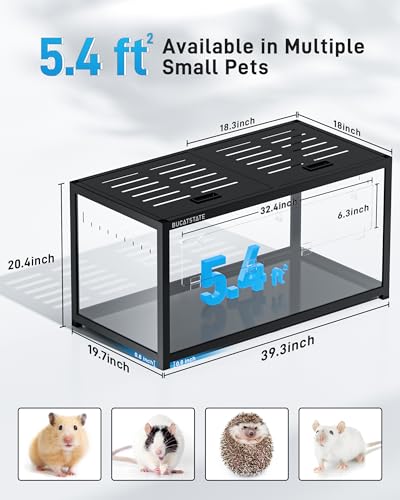 BUCATSTATE Hamster Cage 3.0, Large Hamster Enclosure (39in, Black) | 5.4 ft² Small Animal Habitat with Deep Bedding Space for Hamster Enrichment, Stackable Aluminum Frame, Front & Top Access - color: Black, size: 39.3"L x 19.7"W x 20.4"H