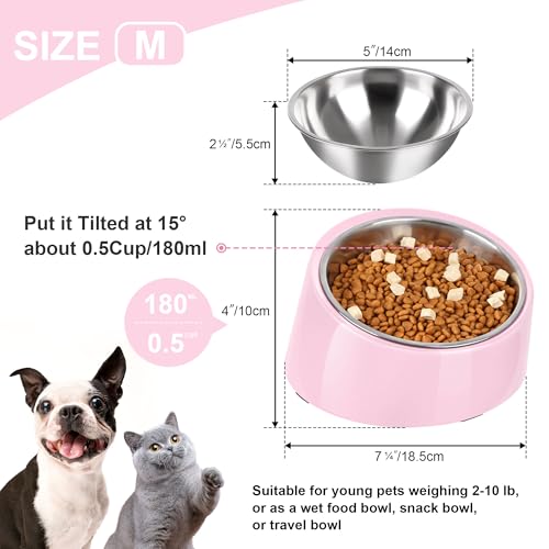 Tilted Dog Bowl Non-Slip & Non-Spill Pet Feeder with Elevated Detachable Melamine Stand, Easy to Get Food Dog Dish, M/180ml Pink - color: Pink, size: Medium(180ml)