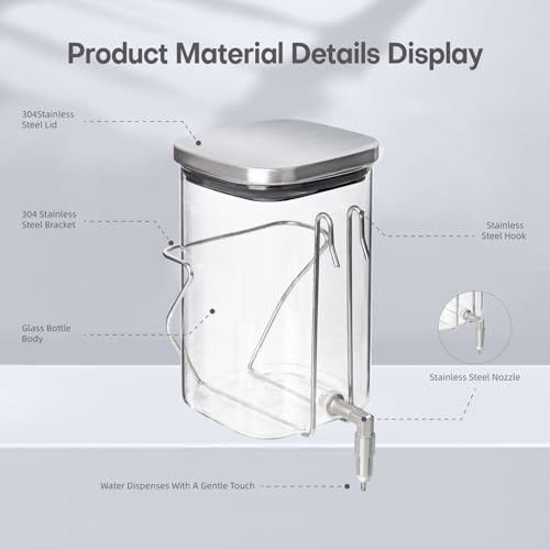 Premium Stainless Steel & Glass Pet Water Bottle - Firing Pin No-Drip Dispenser for Rabbits/Parrots/Rodents | 3 Size Options with Universal Cage Mount (600ml) - size: 600ml