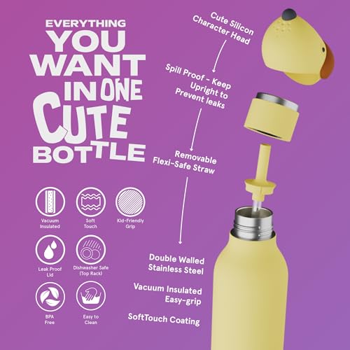 asobu Bestie Water Bottle, Cute Collectible Character, Leak Proof, BPA Free | 16 oz, Stays Cold 24 Hours, Double Wall Vacuum Insulation, Food Grade Stainless Steel, Spill Resistant, Great Gift Idea - color: Dog bottle