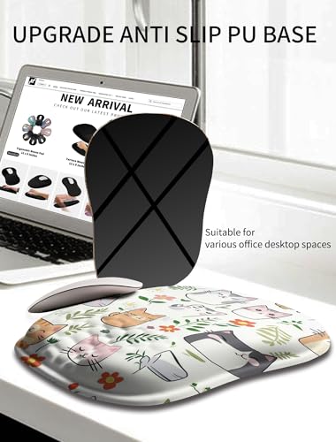 Hokafenle Ergonomic Wrist-Hugging Mouse Pad Wrist Support, U-Shaped Holding Wrist Rest Mousepad for Carpal Tunnel Pain Relief with Cushioned Memory Foam Slope Massage Bulge (10.2x8.3 in,Cute Cat) - color: Cute Cat