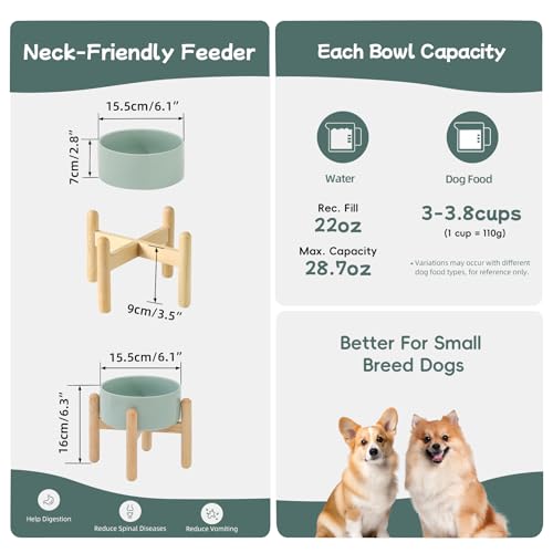 Havniva Elevated Dog Bowls Ceramic Dog Bowls with Stand, Dog Food Bowl | 6.1” Raised Dog Bowls with Non-Slip Wood Stand, Dog Food and Water Bowl Set, Dog Feeding Bowls for Small & Medium Dogs - color: Bowl+Stand - Light Green, size: 6.1inch