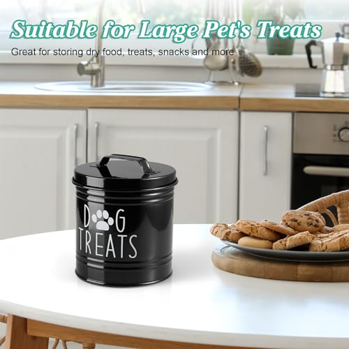 OUTNILI Large Dog Treat Container Airtight - 6.6" Tall X 6" Round Black Dog Treat Jar for Kitchen Counter - Rustic Treat Storage Canister for Dogs, Cats, Small Animals - color: Black-Medium