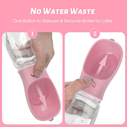 Kalimdor Dog Water Bottle, Leak Proof Portable Puppy Water Dispenser with Drinking Feeder for Pets Outdoor Walking, Hiking, Travel, Food Grade Plastic (19oz Pink) - color: 19oz Pink