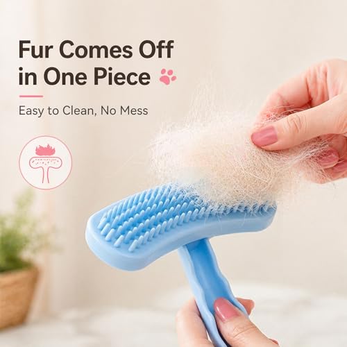 Large Silicone Grooming Brush for Rabbits, Cats & Small Dogs | Rabbit, Cat & Dog Fit | Soft Low-Stimulation Brush | Curved Pet Fit | Daily Bonding | Rinse-Clean Head - color: Blue, size: Large