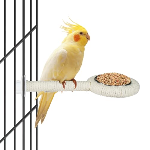 ASOCEA Bird Perch Feeding Cup,Bird Bowls for Cage Parakeet Feeder Parrot Food Bowls Parrot Cage Accessory for Budgie Lovebird Cockatiel Parakeet Canary Finch Small Parrots,Beige - color: beige bird feeding cup