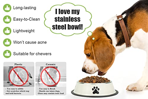 Stainless Steel Dog Bowls, Food and Water Non Slip Anti Skid Stackable Pet Puppy Dishes for Small, Medium and Large Dogs (2 Pack) - color: White & Grey, size: ¾ Cup/7 oz
