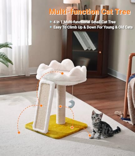 Cat Tree, Cloud Cat Tower with Soft Bed, Cat Scratching Post & Pad with Larger Perch for Window Viewing, Small Cat Tree with Cute Toys, Bonus Catnip - size: 22" with Scratching Pad