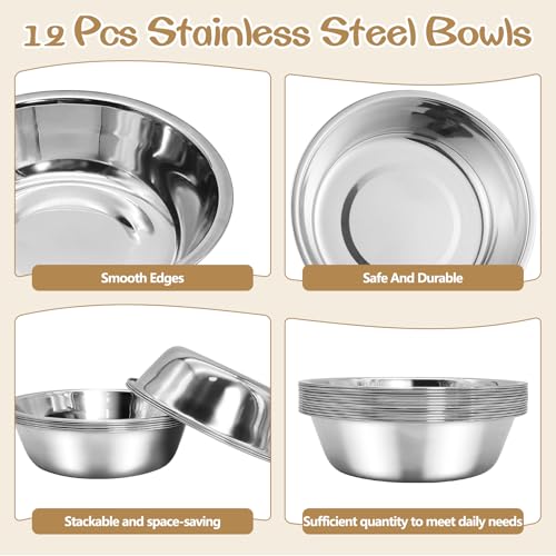 kathson 12 PCS Small Stainless Steel Dog Bowls, Replacement Metal Puppy Food Water Bowl Set Suit for Indoor Outdoor, Pet Feeding Dish for Small Animals Kitten, Dishwasher Safe (4.3 in) - size: 4.3 in dia.