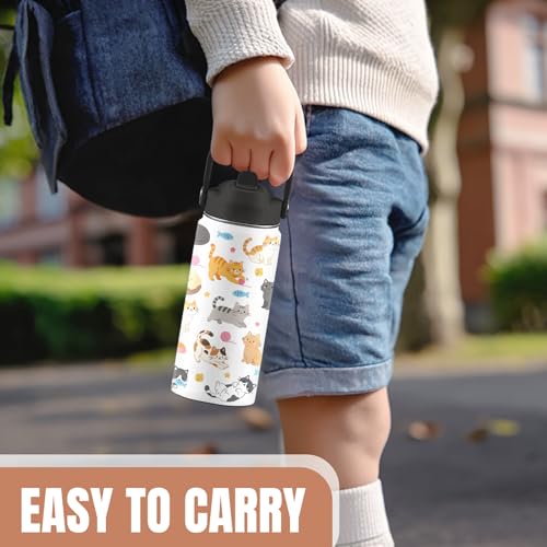 Cute Water Bottle with Straw Lid, 16 oz Cat Water Bottle, Cat Gifts | Stainless Steel Insulated Tumbler, Cute Cats Birthday Cups Gifts for Boys Girls Cats Lovers - color: Cats