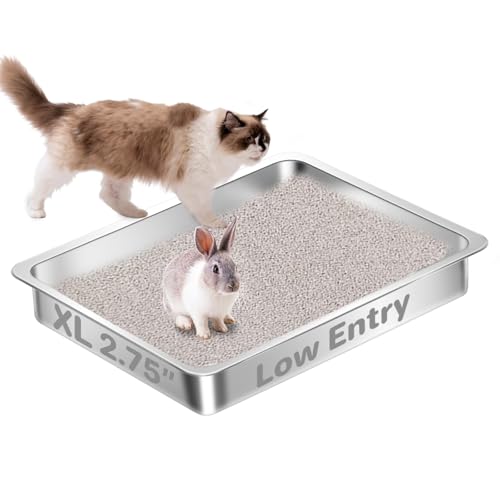 Low Entry Stainless Steel Cat Litter Box for Senior Cats, Large Metal Kitten Shallow Litter Box, Easy Access Kitty Litter Tray-19.68'' Lx 13.78'' W x 2.76'' H - color: 19.68'' Lx 13.78'' W x 2.76'' H