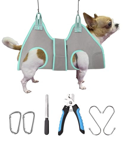 Kkiimatt Dog Grooming Hammock Harness, Small Dog Groming Sling, Gray Dog Hanging Harness for Nail Trimming,Dog Nail Clipping Hanger Restraint Holder - size: XXS (8 LB Max) Silver Grey 4-9in
