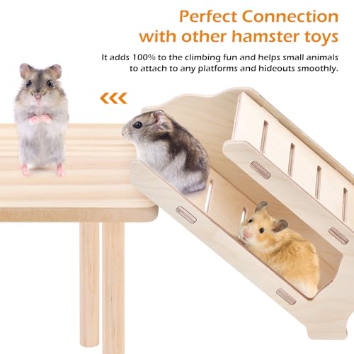 5-in-1 Wooden Hamster Toys Set Hamster House Hideout with Ladder Bridge Platform Table Climbing Ramp, Chew Toy for Syrian Dwarf Hamsters Gerbils Small Pets Cage Accessories Natural Wood Habitat Decor