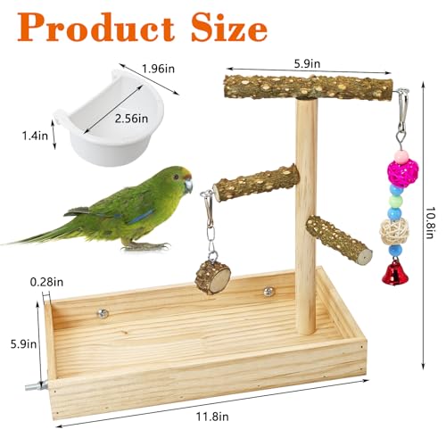 BNOSDM Wooden Bird Feeder for Cage Natural Wood Parrot Feeding Cups Bird Food Dish with Perch Stand for Parakeets, Budgies, Cockatiels, Lovebirds, Finches, Pigeons - size: L:12 x 6 x 1.6in