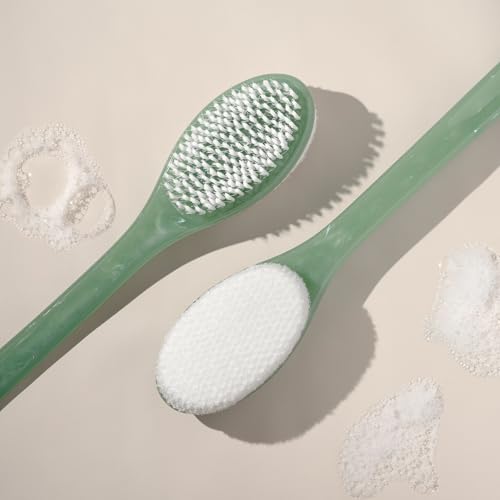 EcoTools Sea Gems Bath Bristle Brush, Dual-Sided Back Scrubber for Shower | Smooths rough spots, shower brush for back, dual-sided, long handle bath brush, vegan, low-waste design, body wash brush - style: Bath Bristle Brush