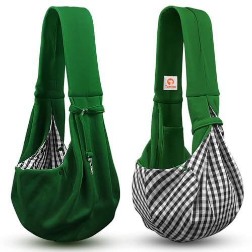 Tomkas Small Dog Cat Sling Carrier Puppy Purse Travel Wrap Soft Crossbody Pet Bag (Emerald Green, M - Classic Pocket & Classic Strap) - color: Emerald Green