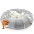 Cat Tunnel Bed for Indoor Cats 35.5 Inch XL Cat Donut Tunnels Grey | 2 in 1 Cat Tunnels for Indoor Cats Kitten Puppy Rabbit Pet Tunnel Toy with Washable Cushion Bed Grey
