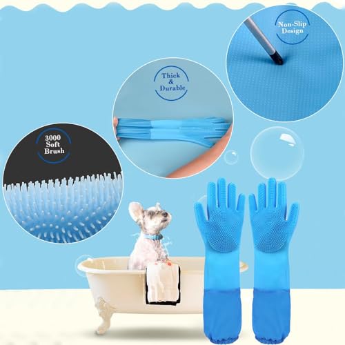 Pet Grooming Gloves Pet Hair Remover Cat, Dog Washing Gloves Silicone Heat Resistant Cleaning Gloves with High-Density Teeth Grooming Gloves for Dogs, Cats, Horses (2 Pairs - Blue & Gray) - color: 2 Pairs - Blue & Gray