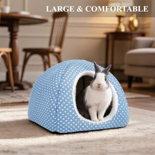 Rabbit Hideout Large Bunny Bed Washable Rabbit House | Fleece Hiding Hut for Indoor Bunnies Guinea Pigs, Small Animal Hideaway - color: Light blue