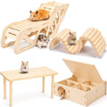 BreezeHug 4 Pcs Hamster Cage Accessories Hamster Platform Hideout Wooden Tunnel Ladder Playhouse Game Climbing Toy with Platform for Pets Dwarf Syrian Mice Degus Gerbils Squirrel(Enclosure) - style: Enclosure