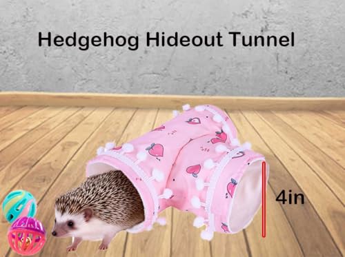 5 Pcs Hedgehog Adjustable Hammock with Hideout Tunnel Interactive Bell Ball Toys Stuffed Toy 3 Way Collapsible Small Pet Tunnels and Tubes Hedgehog Hide Hanging Bed for Cage Accessories - color: Pink