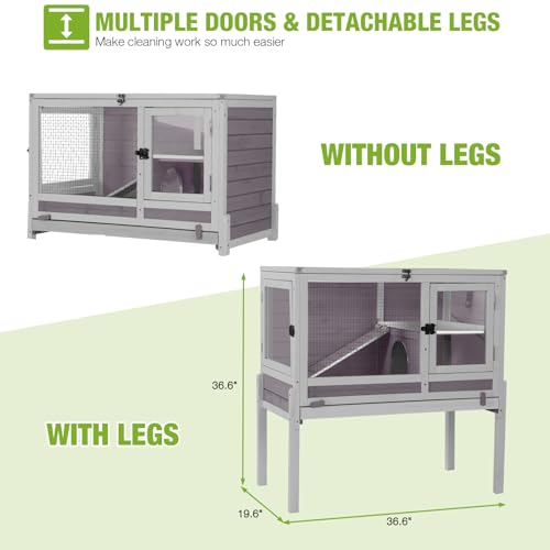 GUTINNEEN Guinea Pig Cages with Anti Chewing Sturdy Plastic Floor and Cool Zinc Plate, Indoor Rabbit Hutch with Hideout and PVC Platform, Elevated Legs Hamster Cage 36.6" L (Grey) - color: Grey