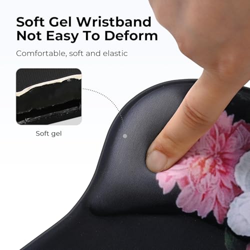 EooCoo Mouse Pad with Gel Wrist Rest, Ergonomic Mousepad Wrist Alignment | Middle Concave Design for Natural Wrist Alignment, Non-Slip Base Mousepad, Carpal Tunnel Relief, Office Desk Accessories - color: Black Flower