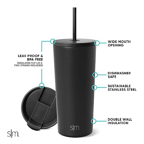 Simple Modern Iced Coffee Tumbler, Insulated | 20oz | Black | Reusable Stainless Steel Cup, Travel Mug, Water Bottle with Straw | Cupholder Friendly & Spill Resistant, Midnight Black - color: - Midnight Black, size: 20 Ounces