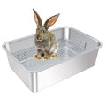 Large Stainless Steel Rabbit Litter Box,Bunny Litter Pan with Widened Grid,Toilet Tray,High Back Wall,Deep Waste Storage (Large) - size: Large