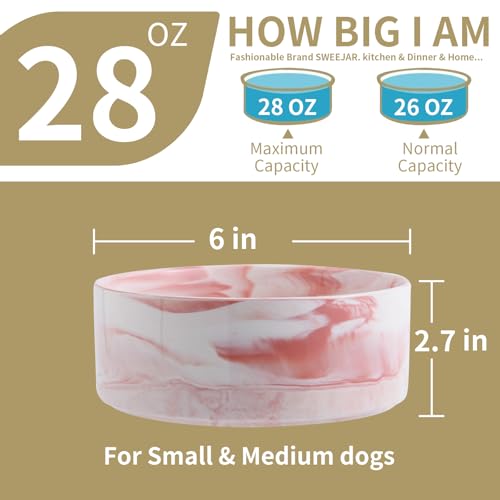 Raised/Elevated Ceramic Dog Bowl for Small Medium Sized Breeds,Dog Food Water Bowl with Stand,6 in Non Slip Heavy Pet Feeding Dish 3.6 Cups/ 850 ml /28 OZ Marble Pink - color: Marble Pink, size: 6 in
