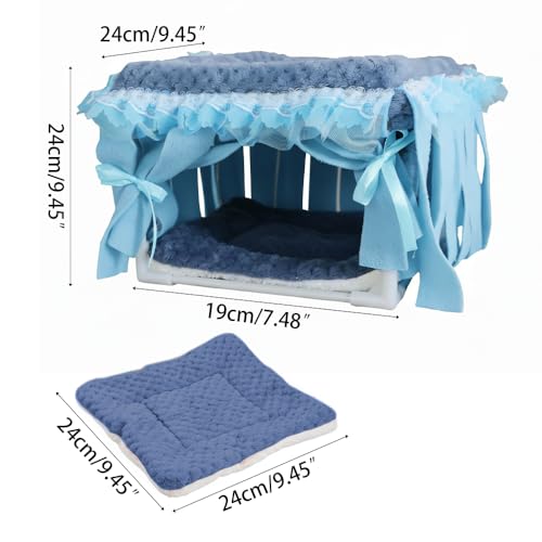 Guinea Pig Bed, Washable Small Animal Tunnel Hideouts with Curtains, Hamster Tunnel for Hamster Chinchill Small Bunny Ferret - color: Square bracket nest blue