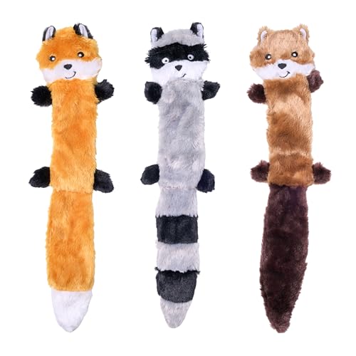 ZippyPaws Skinny Peltz No Stuffing Dog Toy Pack to Keep Them Busy - 18" | For Medium and Large Dogs, Squeaky Pet Toys, Unstuffed Chew Toys, Soft Plush Variety Pack, Fox, Raccoon, and Squirrel - style: Variety Pack - Large (3-pack)