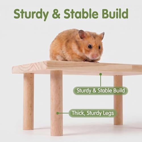 Hamster Play Platform Wooden Cage Accessory for Small Hamsters, Natural Multi-Level Climbing Playground & Rest Area, Enrichment Habitat Decor for Dwarf Syrian Hamsters