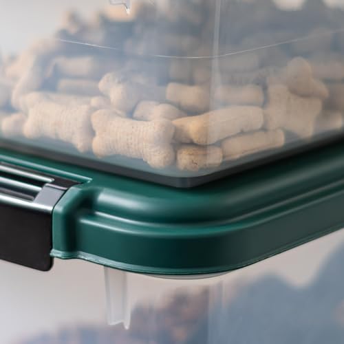 IRIS USA Airtight Pet Food Container, Up to 30 lbs & 11 lbs, Green | Airtight Seal, BPA-Free, 2-Cup Scoop, Stackable Design, Rolling Wheels, Dual Storage - size: 30 lbs, 11 lbs