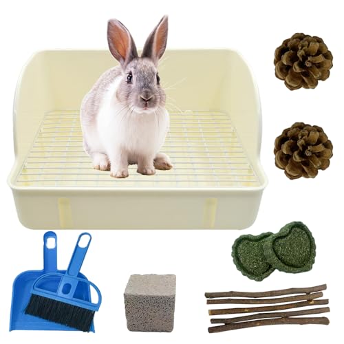 12Pcs Rabbit Litter Box for Cage, Bunny Potty Trainer Corner Guinea Pig Plastic Square Grate Toilet Pet Bedding Litter Box for Small Animal Ferret Hamster Hedgehog (White) - color: 【White】